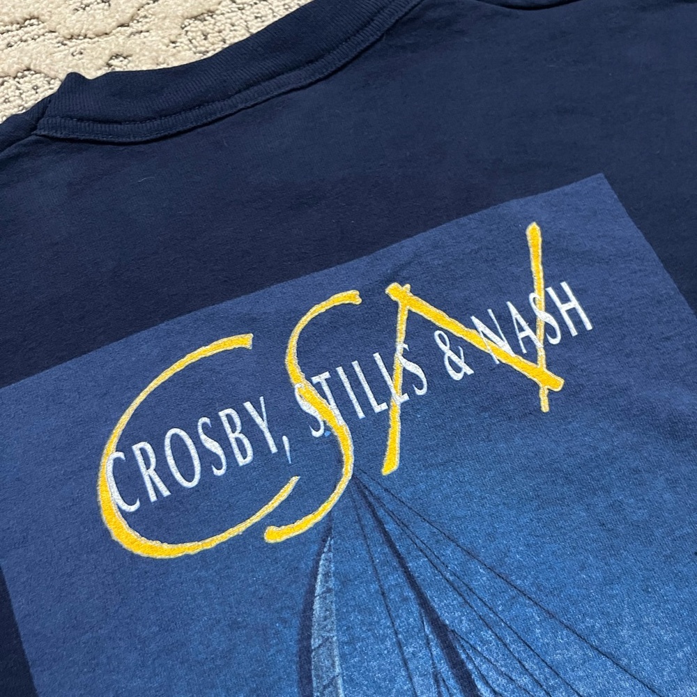 🎸 '94 Crosby, Stills, Nash Band Wooden Ships Lyrics Extreme Vintage Navy Lyric T - Picture 14 of 15